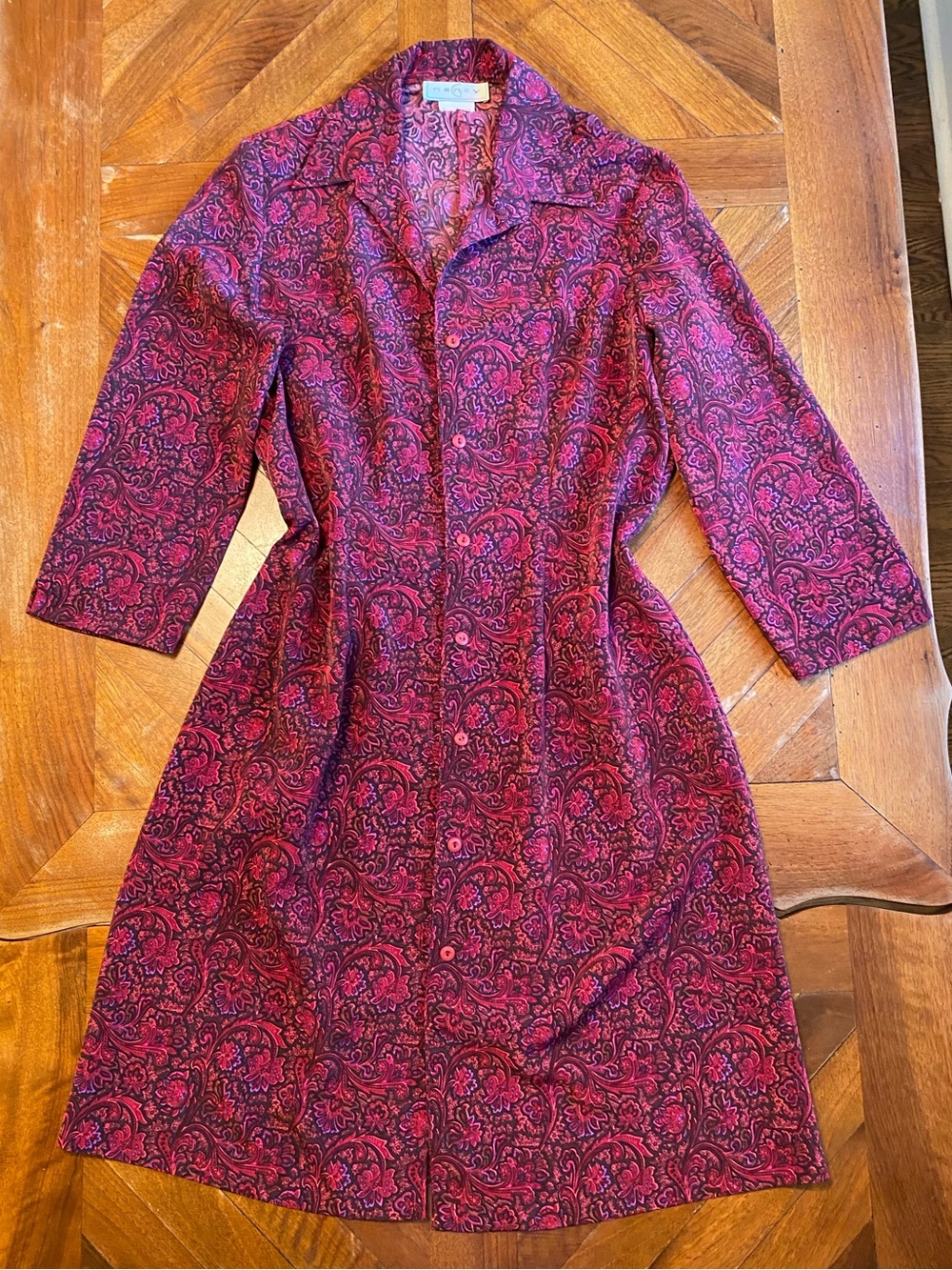 Pink Paisley Midi Shirt Dress with Collar Button Front Size 8 Smart Casual